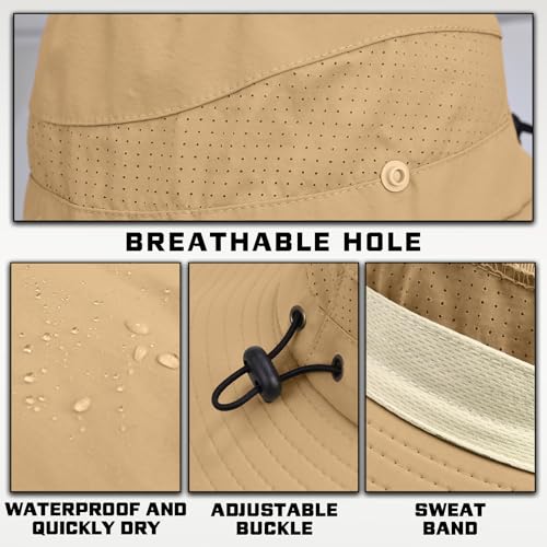 Image of Sun Hats for Men Women, UPF50+ Protection Safari Hat,Wide Brim Fishing Hat with Neck Flap,Bucket Hats for Beach Hiking