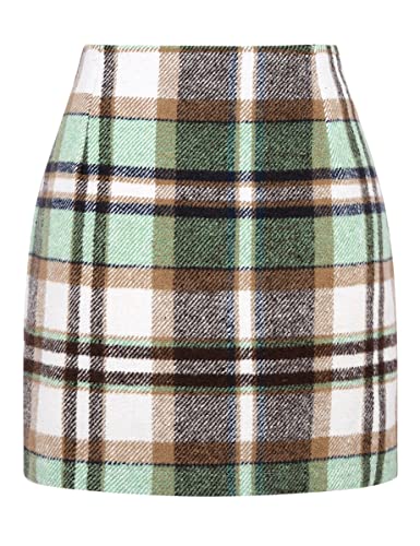 Image of IDEALSANXUN Womens High Waist Plaid Skirt Bodycon Pencil Wool Mini Skirts