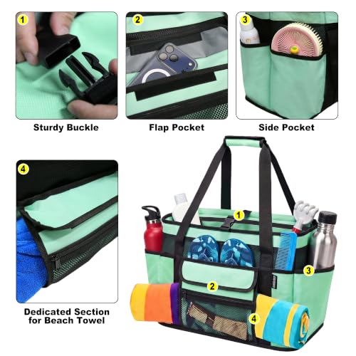 MYDAYS Beach Cooler Bag with Insulated Compartment, Large Mesh Beach Tote Bags Waterproof Sandproof, XL Pool Bag for Men Women, 2-in-1 Travel Vacation Essentials with Wet Pocket & Towel Holder (Green) - image 2