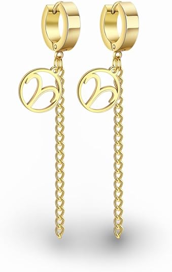 Zodiac Sign Tassel Chain Dangle Hoop Earrings, Stainless Steel Astrology Jewelry for Women, Fashion Gift