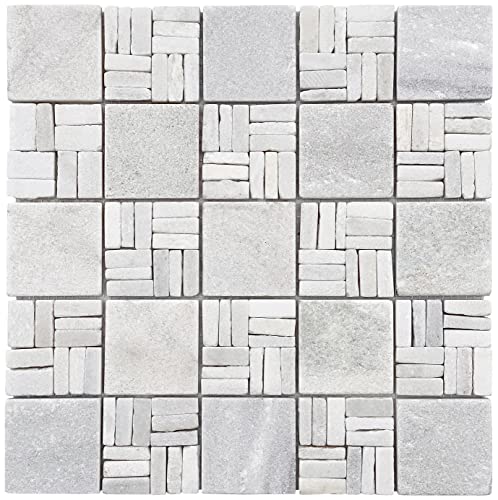 Intrend Tile LS010-H Mosaic Tiles 2 x 2 Square Natural Stone Quartzite Tile Sheets, 12" x 12" Sheet Size, White, 5-Count