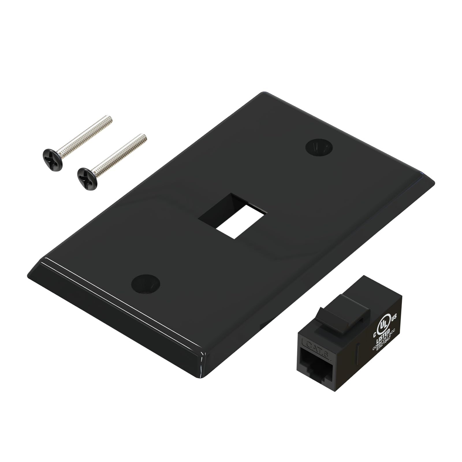 VCE Black Ethernet Wall Plate (UL Listed), 1-Port Cat6 Female to Female Wall Jack, Keystone Wall Plate with RJ45 Keystone Inline Coupler for Cat6/Cat5e/Cat5 Cables