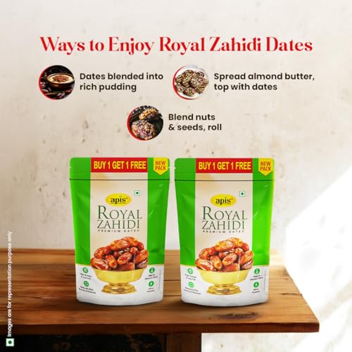 Image of Apis india limited Royal Zahidi Premium Dates 500 G x 2 (Buy 1 Get 1 Free) | Khajoor Dry Fruit & Nuts Natural Sweetener | Healthy & Nutritious Snack | Rich in Fiber & Energy