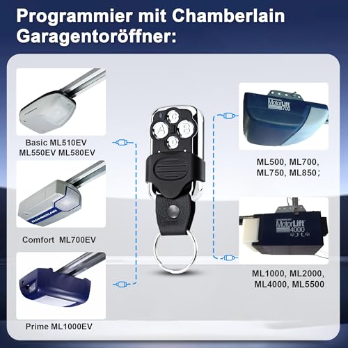 Garagentor Fernbedienung Ersatz für Chamberlain TX4RUNI, Garagentoröffner Handsender für Chamberlain Motorlift ML1000EV ML700EV ML550EV, 2 Stück