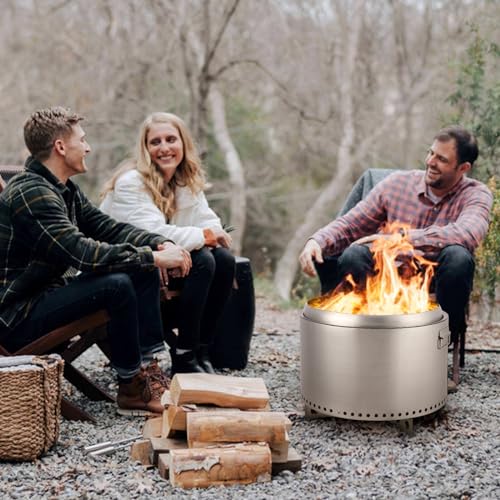 20.5" Smokeless Fire Pit with Air Switch, Wood Burning Portable Stainless Steel Outdoor Firepit with Removable Stand & Stove Hook, Ash Pan, for Camping Backyard Patio Picnic, H: 16 in, 22 lbs