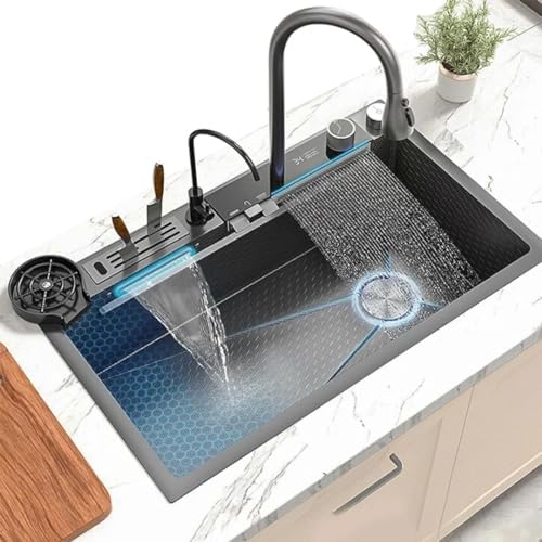Black Kitchen Sink Twin Waterfall Kitchen Sink 31.5" Stainless St...