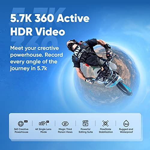 Insta360 X3 - Waterproof 360 Action Camera With 1/2" 48Mp Sensors, 5.7K 360 Active Hdr Video, 72Mp 360 Photo, 4K Single-Lens, 60Fps Me Mode, Stabilization, 2.29" Touchscreen, Ai Editing, Live Stream #TOP1