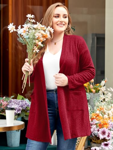 Image of LARACE Open Front Knit Plus Size Cardigan Sweaters for Women with Pockets