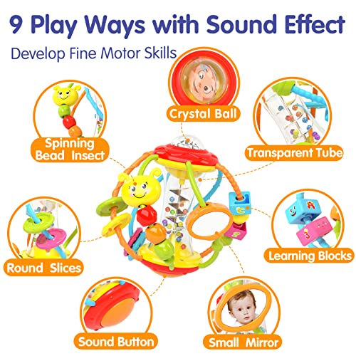 Hola Baby Toys 6 to 12 Months, Baby Rattle Ball Shaker, Grasp, Spinner, Crawling Sensory Toys for Baby Boys Girls 3, 6, 9, 12 Months, Funny Baby Birthday Gifts - Thumbnail 2