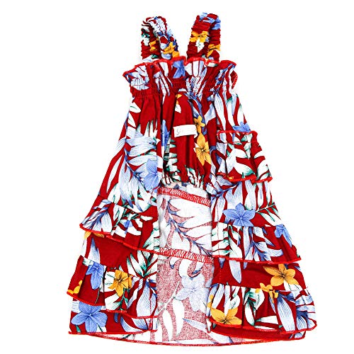 Pet Dog Girl Dress, Hawaiian Floral Print Ruffle A Line Dog Dress, Dog Tropical Dress For Small Extra Small Dogs Girl #TOP1