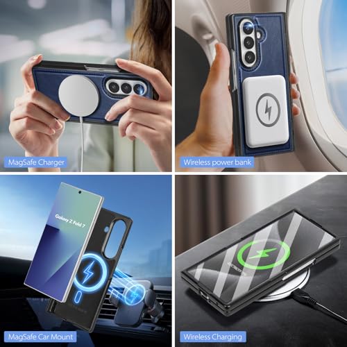 SkyEagle Compatible with Magsafe Detachable Magnetic Samsung Galaxy Z Fold 7 Phone Wallet Case with Card Holder | Built-in Screen Protector | Kickstand | RFID Blocking | PU Leather Cover |Blue by SkyEagle - Used condition - Image 4