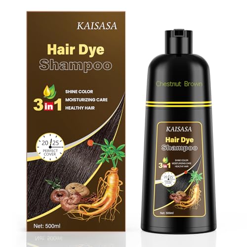 Image of KAISASA Hair Dye Shampoo 3 in 1, Hair Color Shampoo for Women and Men, Hair Dye to Cover Gray Hair, Shampoos for Grey Hair Coverage 500ml (Chestnut Brown)