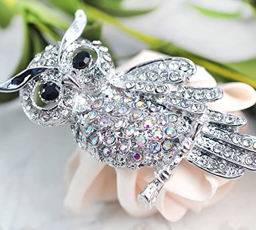 Image of Gyn&Joy Womens Crystal Rhinestones Perched Owl Bird Brooch Pin