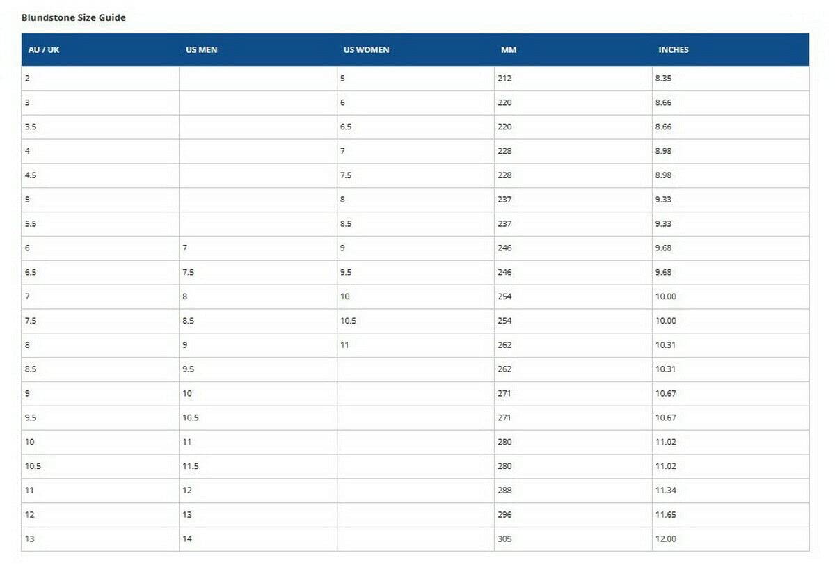 Blundstone Youth To Adults Size Chart Shoes Blundstoneunisex