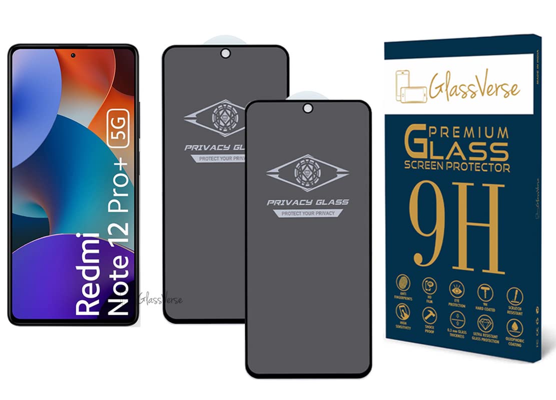 GlassVerse® Ultra Privacy Tempered Glass For Redmi Note 12 Pro+ 5G (Pack Of 2) with Free Installation Kit. (In-Screen FingerPrint Lock will not work with the Privacy Guard because of it's Spy Coating)- 6.67 inch