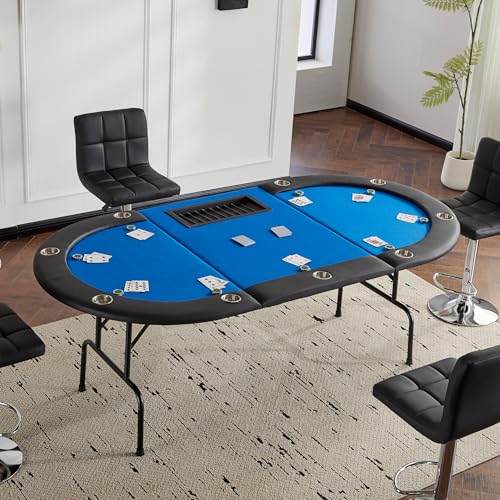 Mingone Oval Pokertisch Klappbar für 9 Spieler Poker Table 208x106 cm