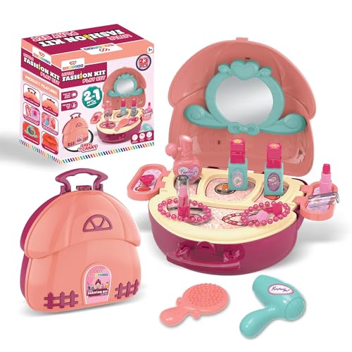 Image of Wembley Makeup Kit Set for Kids Ages 3-6 Year Old Girls | 2-in-1 Playset Portable Pretend Play Toy for Baby Girl | Safe and Non-Toxic | Lightweight Bag Style Kit | Birthday Gift for Girls of 3 to 6