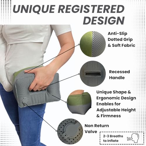 Breast Intentions ® Almohada portátil para lactancia materna, soporte inflable para brazos para lactancia y alimentación con biberón, altura y firmeza ajustables, bloque de soporte de alimentación + 1 - imagen 3