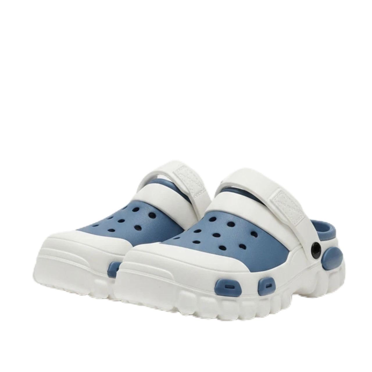 Two-Tone Clog Footwear with Adjustable Strap, Blue and White, Chunky Sole, Ventilated Design-image-34