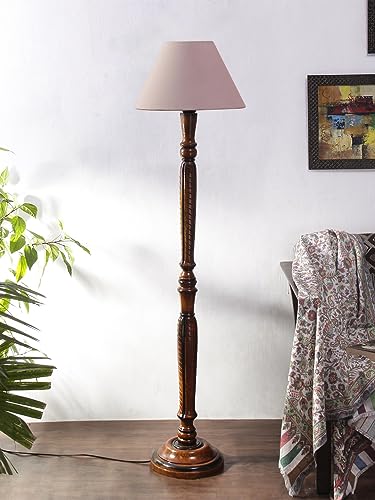 Image of Devansh Grey Cotton conical Wooden Floor lamp -21