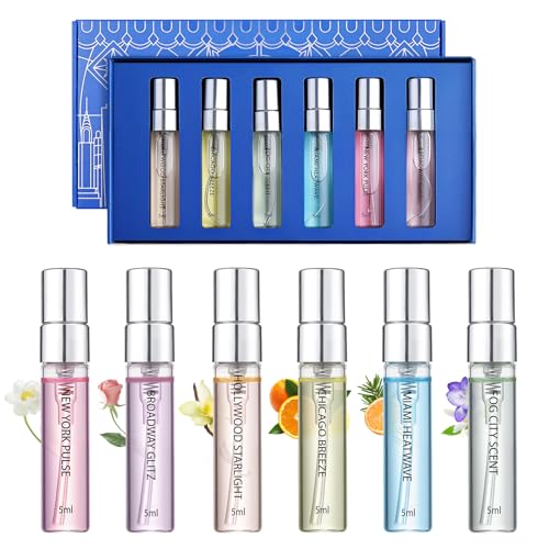 Roseye 6pcs Urban Snapshot Perfume Sample Kits, Unisex Fragrance Discovery Kit, Travel Size Mini Perfume Set with Scent Cards, Holiday & Birthday Gift Idea