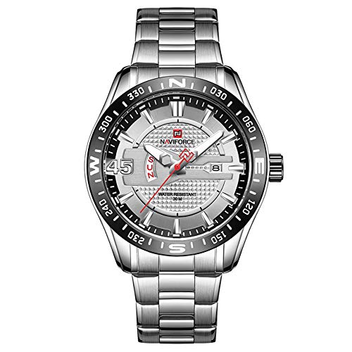 NAVIFORCE Fashion Mens Luxury Brand Waterproof Stainless Steel Quartz Watch ({Type=String, Value=Silver White})