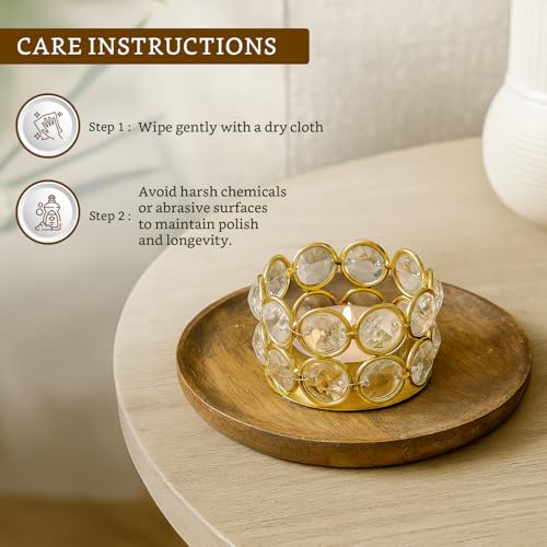 Image of Amazon Brand - Solimo Crystal Tealight Candle Holder | Votives Bowl for Home Decor & Gifting (Pack of 6) | 6 x 6 x 3.5 cm Each | Gold Finish