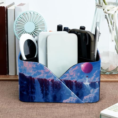 Porte-stylos rectangulaire de bureau à deux compartiments motif montgolfière rouge