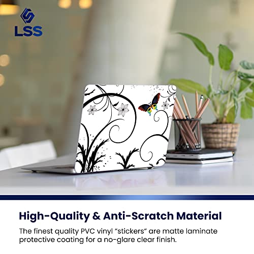 Image of LSS 15 15.6 Inches Laptop Notebook Skin Sticker with 2 Wrist Pads - Reusable Cover Protector Vinyl Sticker Cover Decal Fits 13 inch - 16 inch HP Asus Acer - White Butterfly Escape Pattern