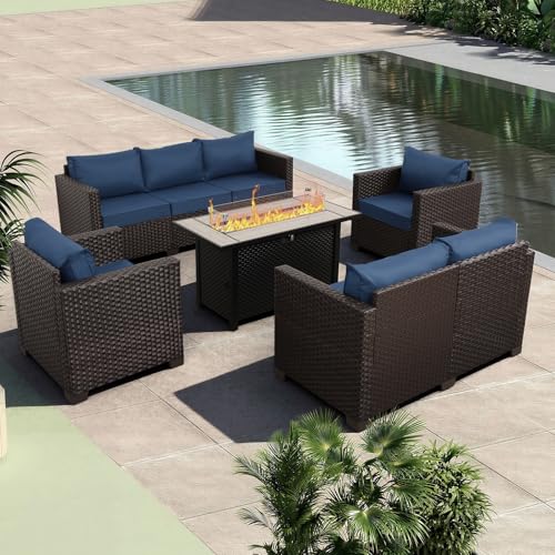 Rattaner 5-Piece Patio Set with Fire Pit, Cushions & Covers