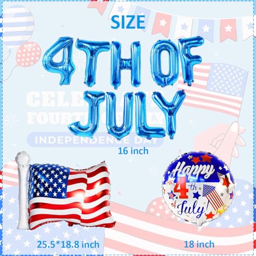 Image of 4th Of July Balloons 16 Inch, American Flag Balloons, Independence Day Foil Balloon For Patriotic Fourth Of July Decorations, American Flag Decor, Patriotic Decor