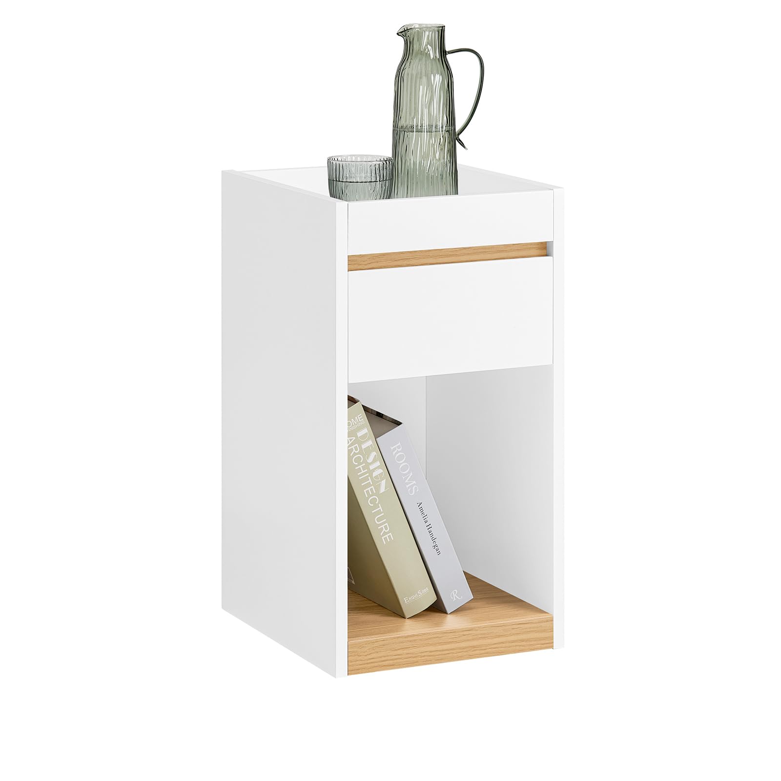 SoBuy stolik nocny Boxspring Sofa stolik nocny szafka nocna stolik pomocniczy wąski stolik pod telefon szafka nocna, kolor biały, wym. ok. 30x55x35 cm FBT137-W
