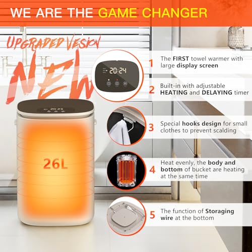 DOACE® Towel Warmer Bucket, 26L Large Towel Warmers with Auto Keep Warm Feature, Heat Time 20/40/60 Min Adjustable and Delay Time Up to 24 Hours, Hot Towel Warmer for Bathroom, Ideal Gift for Father