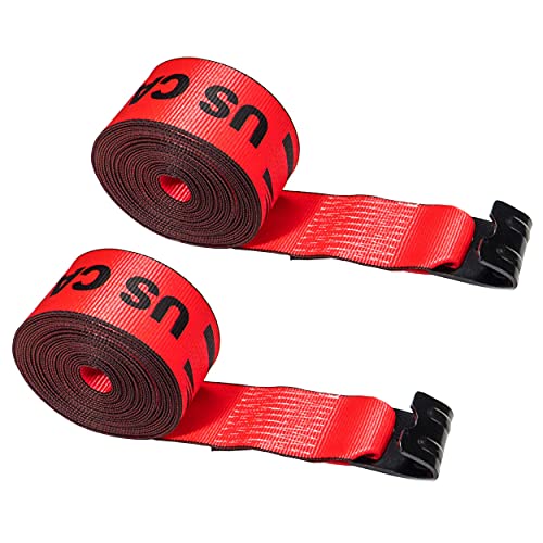 US Cargo Control 4 Inch Winch Strap with Large Flat Hook, 27 Feet Long, Heavy Duty Trailer Winch Strap for Safe Cargo Securement, Large Flat Hook End Fitting for Easy Fastening, Red, 2-Pack