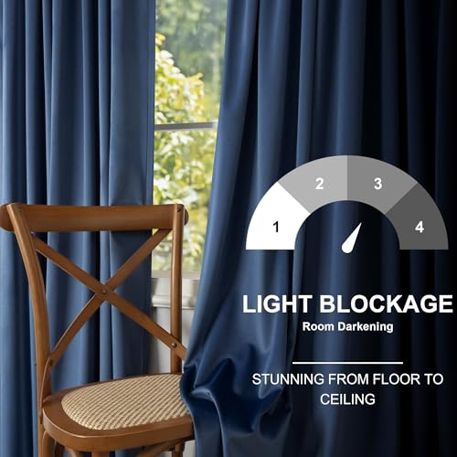 Image of Navy Blue Velvet Curtains 84 Inch Length 2 Panels for Living Room Darkening Thermal Insulated Winter Curtain for Bedroom Midnight Royal Dark Blue Drape Mid Century Modern Decor Back Tab Pocket 84 Long