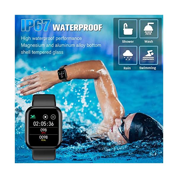 Pradory Smart Watch,Fitness Watch Activity Tracker with Heart Rate Blood Pressure Monitor IP67 Waterproof Bluetooth Smartwatch Touch Screen Sports Tracker Watch for Android iOS Phones Men Women Black