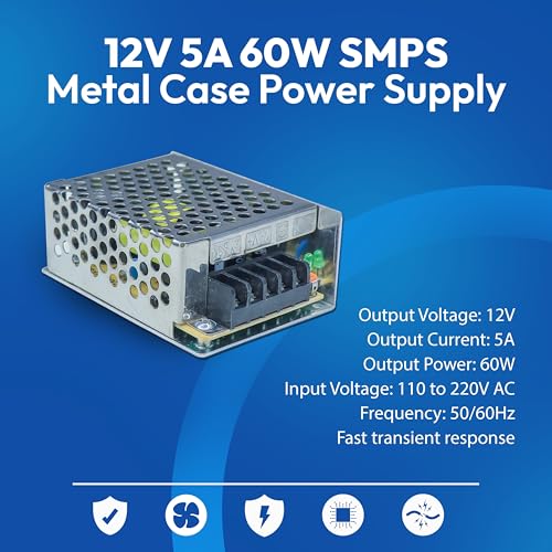 Image of Electronic Spices 12V 5A 60W SMPS Power Supply S-60-12 | AC to DC Adapter | Ideal for DIY Projects, Home & Commercial Lighting