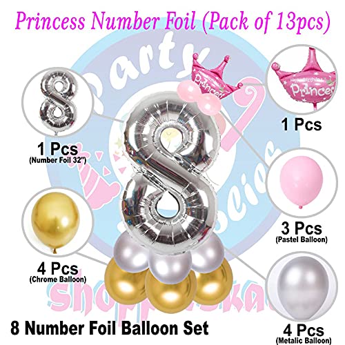 Image of Pink 32 Inches Numbers 8 Shape Large Big Foil Helium Balloons For Party Decorations In Happy Birthday Anniversary Office Items Materials Set Pack, 13 Pcs