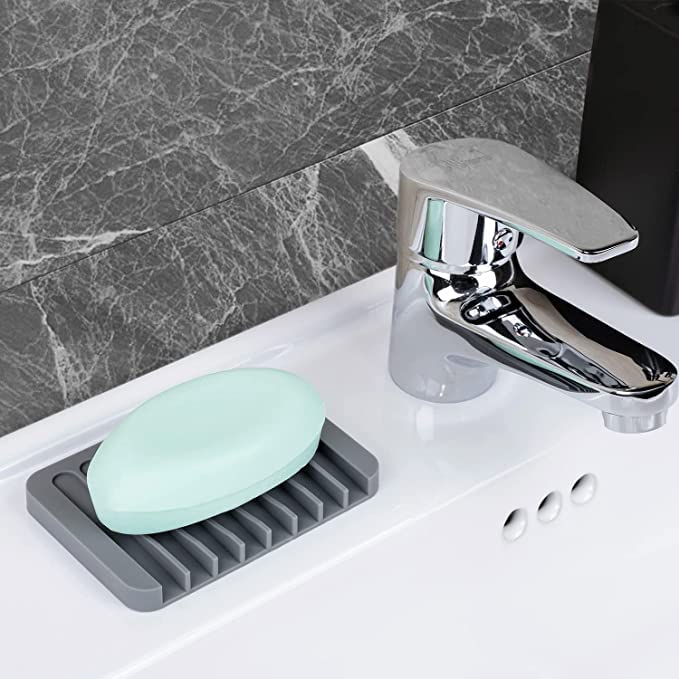 Image of Self Draining Soap Dishes Pack of 3 Random, Silicone Soap Saver, Waterfall Drainer Soap Holder for Bathroom