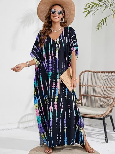 Kaftan Dresses for Women Plus Size Beach Boho Maxi Dress Swimsuit Cover up Batwing Sleeve Print Loungewear4
