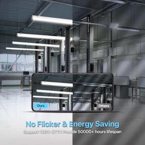 HYPERLITE 8FT LED Linear Strip Light Fixture: 80/64/50W LED Shop Lights 3500K/4000K/5000K CCT Selectable 1-10V Dimmable UL Listed 130lm/w Commercial LED Shop Lights for Garage Warehouse 4pack