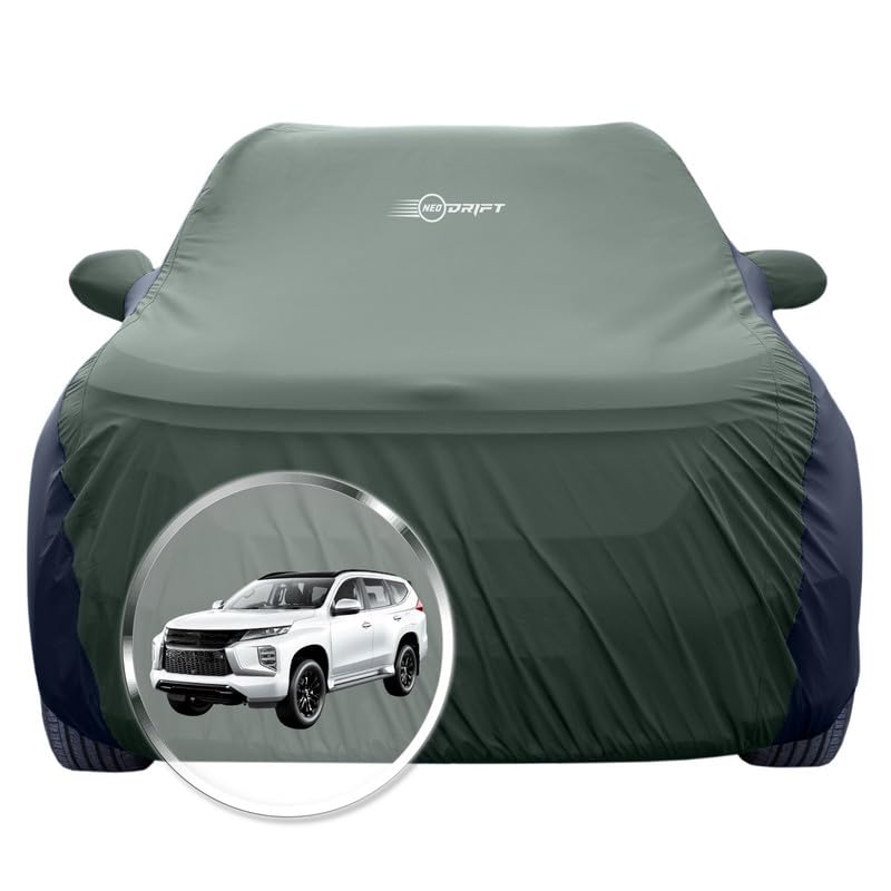 Image of NEODRIFT 'SuperTech' Car Cover for Mitsubishi Pajero (100% Water-Resistant, All Weather Protection, Tailored Fit, Multi-Layered & Breathable Fabric) (Colour: L.Green+Black)