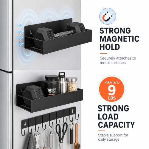 SMRCAD-Metal-Magnetic-Spice-Rack-4-Pack-with-Hook--Heavy-Duty-Iron-construction-dust-resistant-fits-condiment-bottles-includes-screws-for-optional-wall-mount