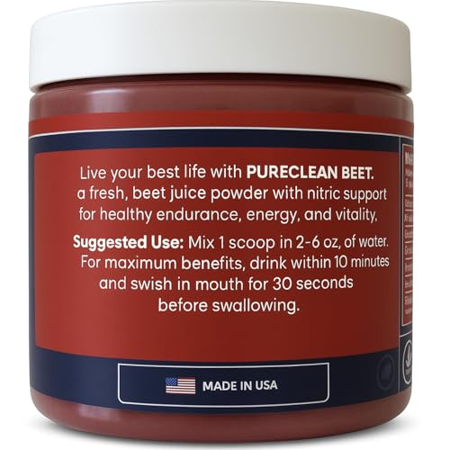 Image of PureClean Organic Beet Juice Powder - Nitric Oxide Supplement - 100% USA Grown Beets - Organic Beet Root Powder 30 Servings, 300g (2 Jars 60 Servings)