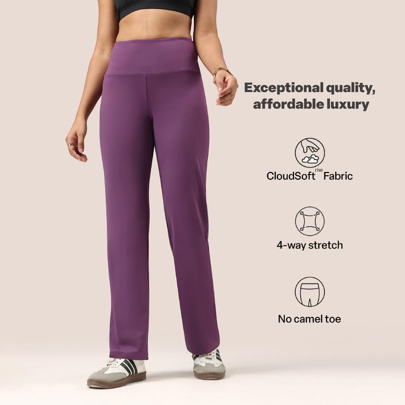 Image of BlissClub Women's Ultimate Straight Pants - Lite, High Waist Formal Trousers with Wide Waistband, Tall (for Women Above 5'5 ft)