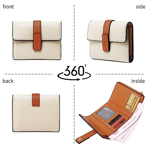 AOXONEL Small Womens Wallet Leather Wallets for Women Rfid Ladies Wallets Trifold Wallet Compact Thin with Card Slots and Zipper Coin Pocket (White) 6