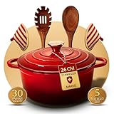 GUSSKÖNIGIN Gusseisen Bräter 26 cm – Dutch Oven & Emaille Schmortopf mit Deckel – Gusseisen-Topf und Emaille Topf für Induktion – Cocotte/Bräter & Schmortöpfe – Bratentopf mit 30 Jahre Garantie