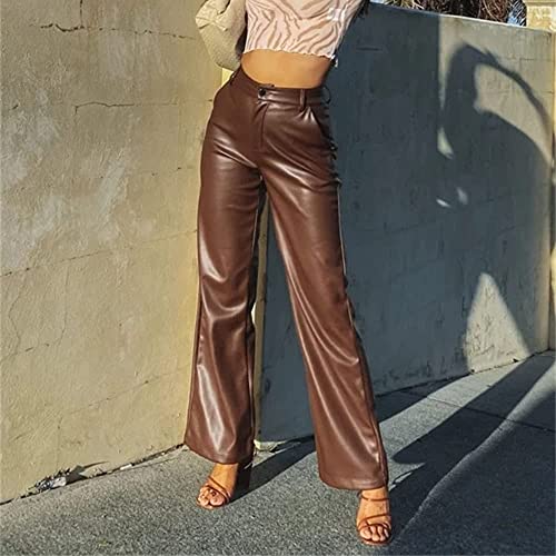 Faux Leather Pants for Women Solid Color High Waist Straight Leg Trousers Vintage 90s Streetwear Pant with Pockets2