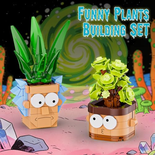 Image of JAKI Botanicals Funny Cartoon Plants Building Toy Set - Interchangeable Pot Design Desk Decor Birthday Gift Idea for Young Gardeners Artificial Indoor Plant Play & Display for Kids, Girls and Boys 12+