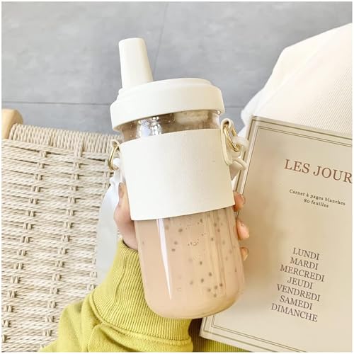 Delmkin Bubble Tea Becher 500ml Trinkbecher Smoothie Becher mit Deckel und Strohhalm Wiederverwendbarer Glasbecher für Boba Tea Saft Kaffee